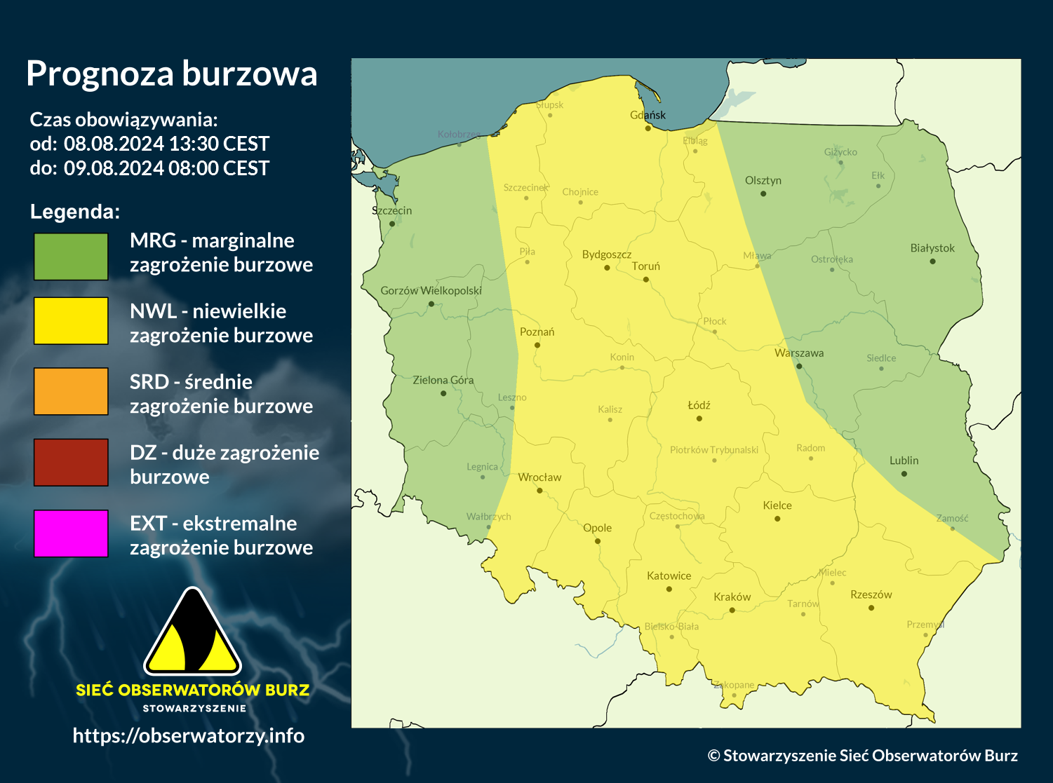 Prognoza burzowa na 8.08.2024 i noc z 8/9.08.2024 [AKTUALIZACJA]