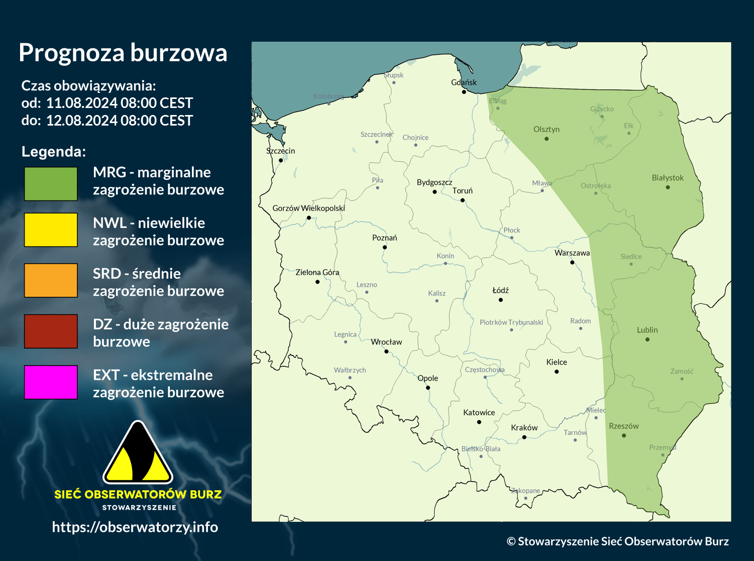 Prognoza burzowa na 11.08.2024 i noc z 11/12.08.2024