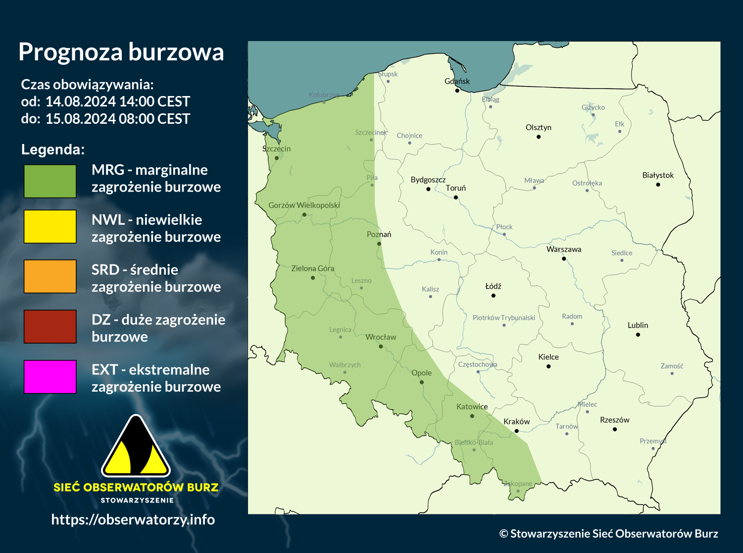 Prognoza burzowa na 14.08.2024 i noc z 14/15.08.2024 [AKTUALIZACJA]