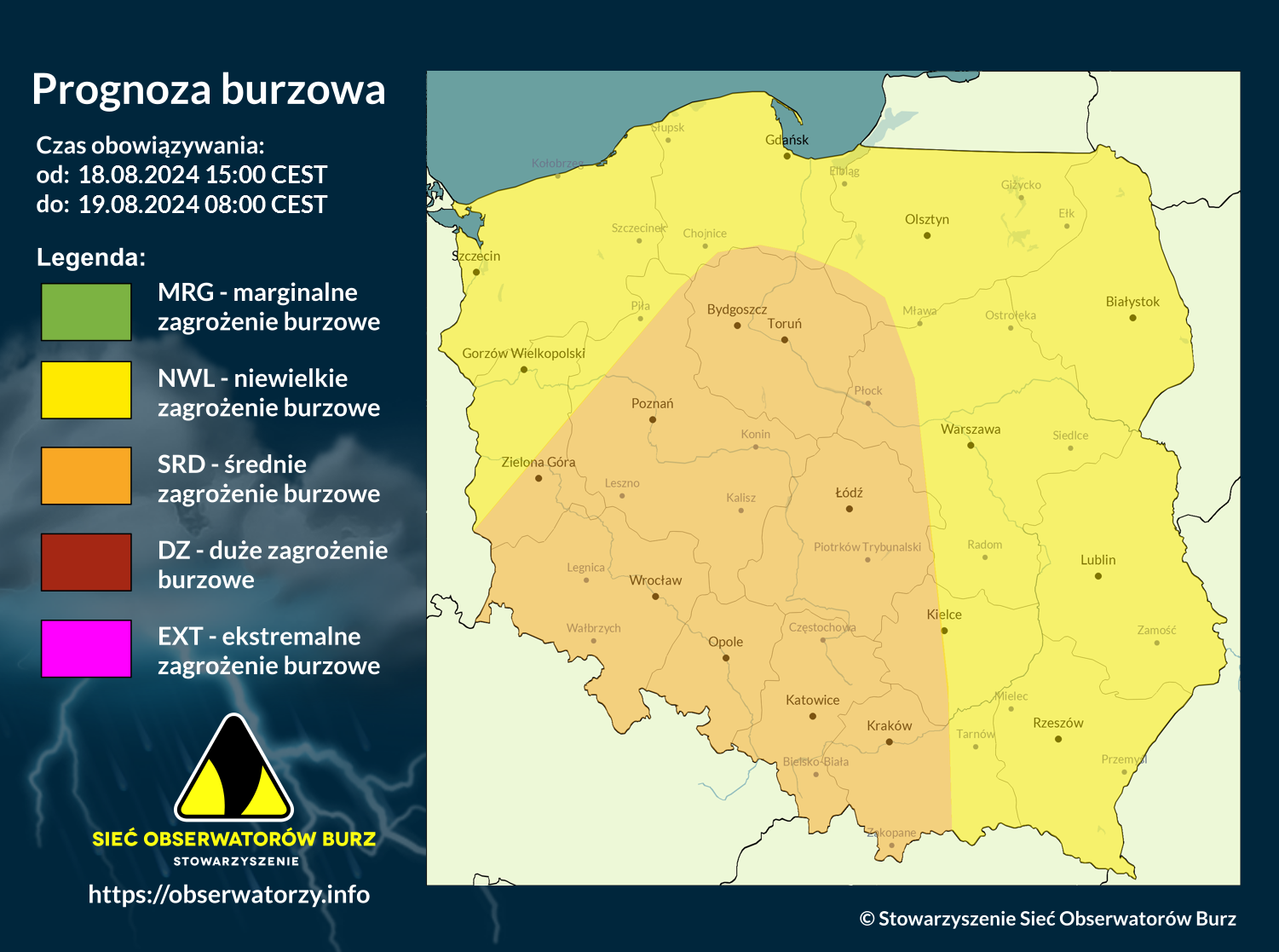 Prognoza burzowa na 18.08.2024 i noc z 18/19.08.2024 [AKTUALIZACJA]