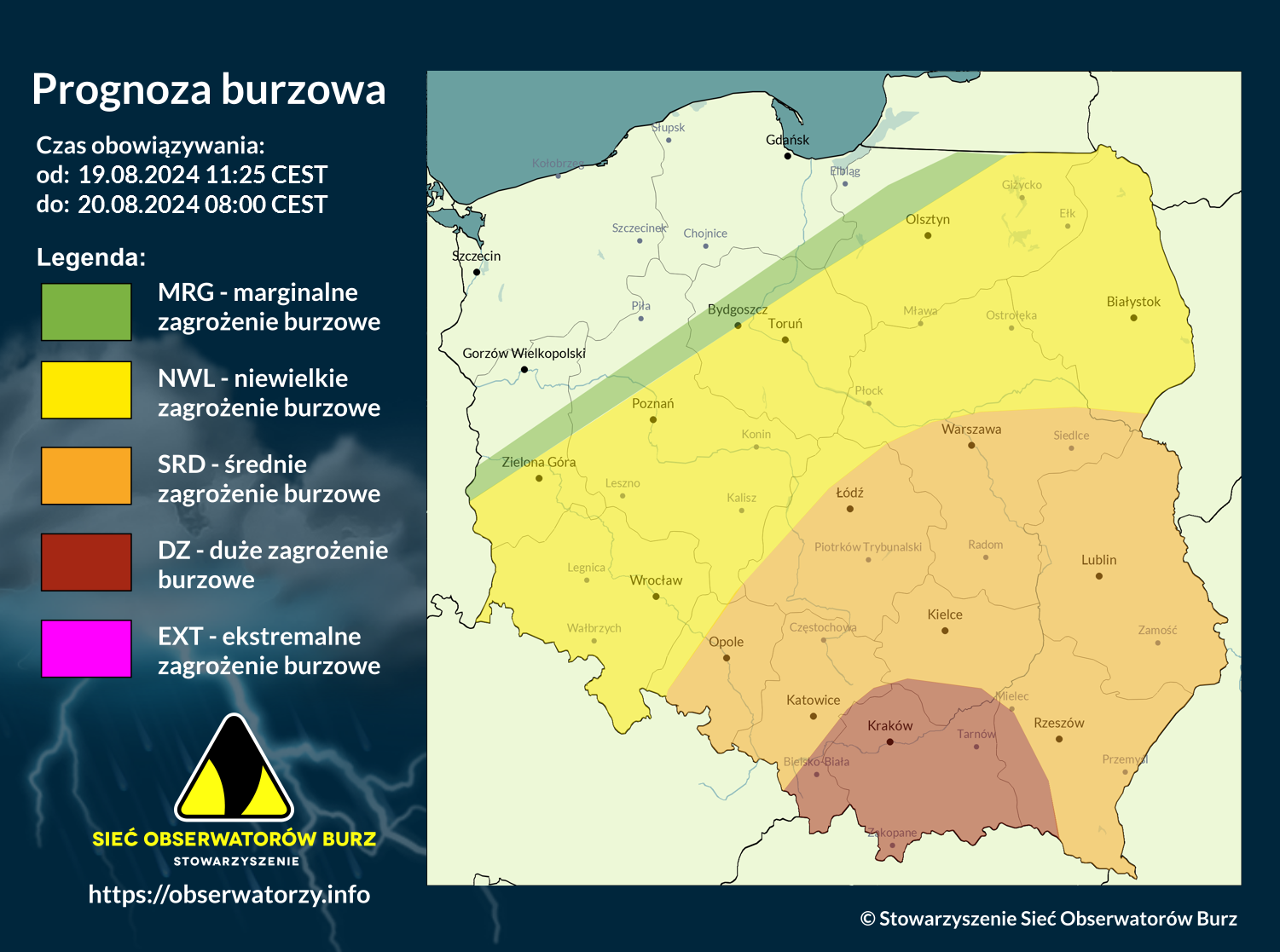 Prognoza burzowa na 19.08.2024 i noc z 19/20.08.2024 [AKTUALIZACJA]