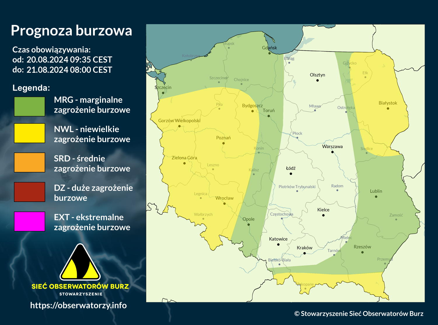 Prognoza burzowa na 20.08.2024 i noc z 20/21.08.2024 [AKTUALIZACJA]