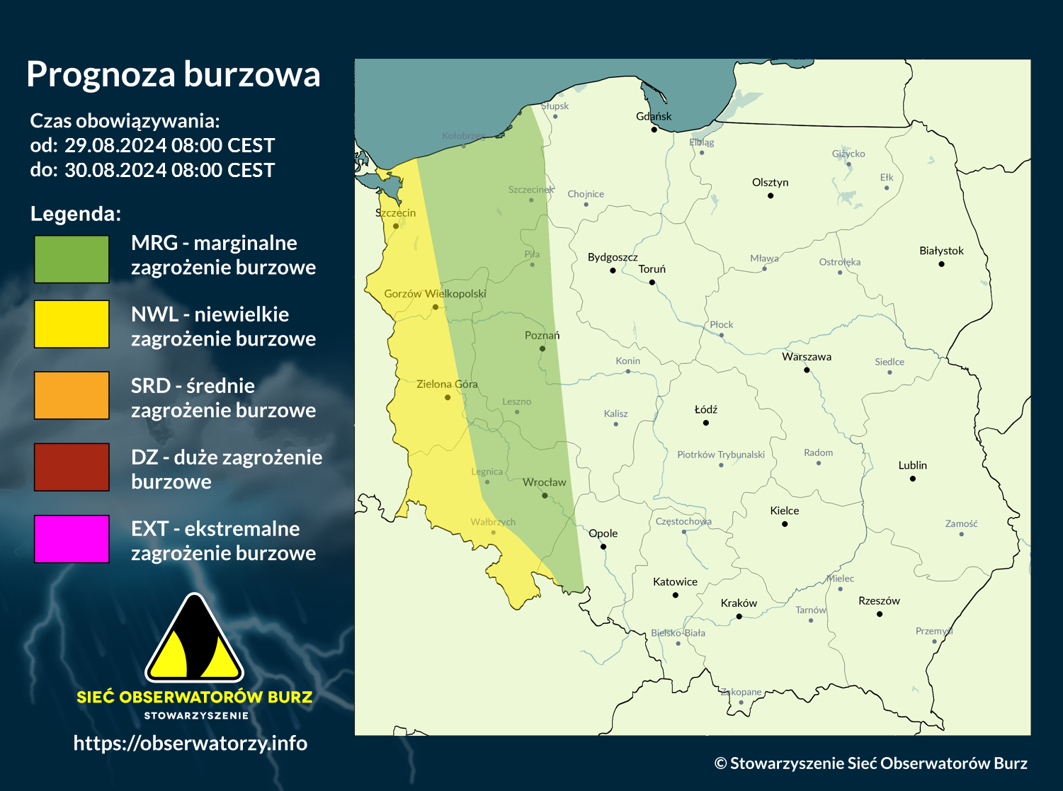 Prognoza burzowa na 29.08.2024 i noc z 29/30.08.2024