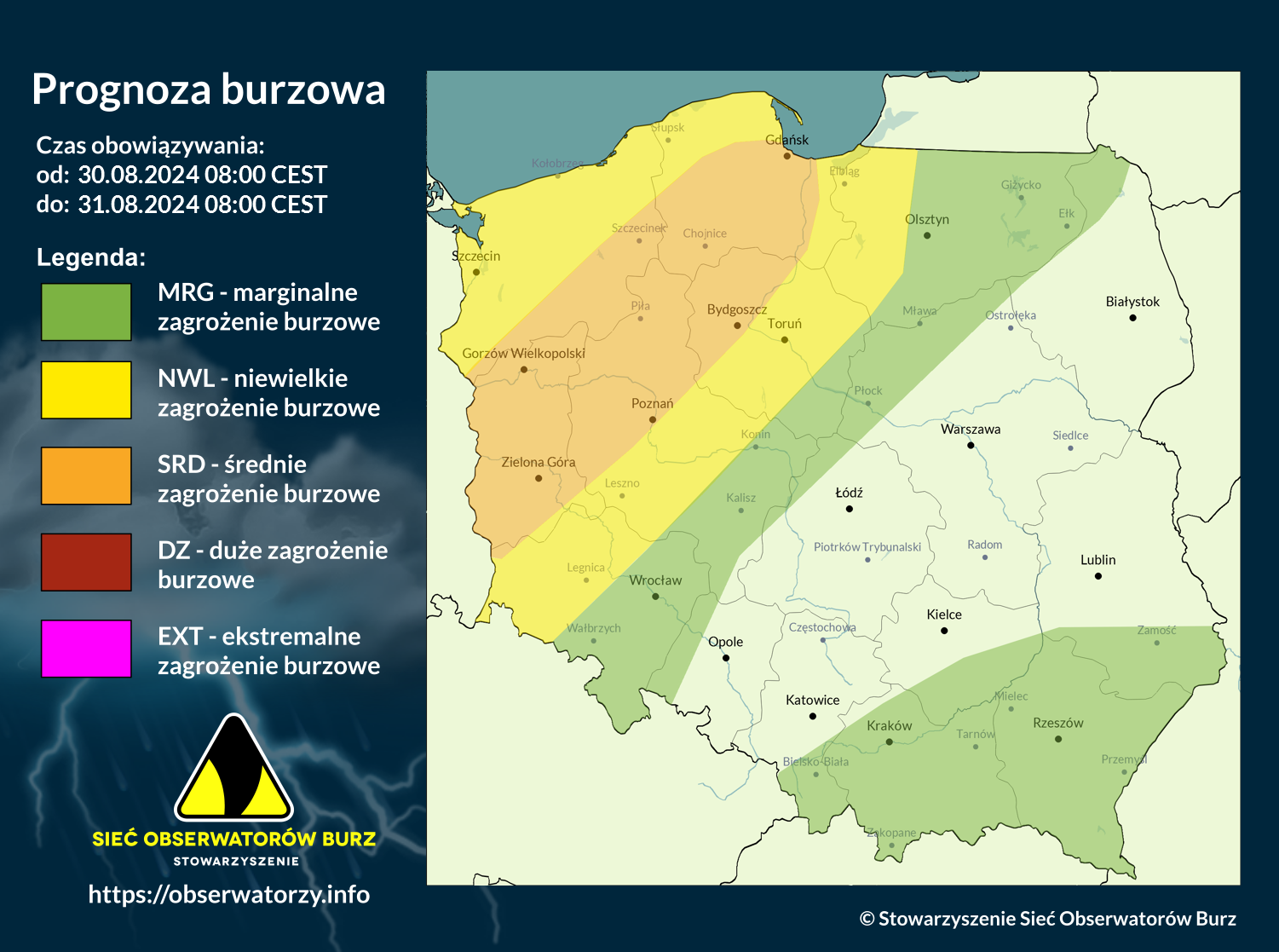 Prognoza burzowa na 30.08.2024 i noc z 30/31.08.2024