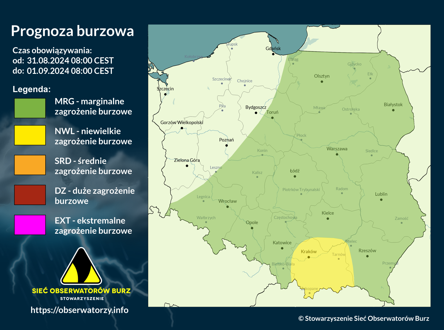 Prognoza burzowa na 31.08.2024 i noc z 31.08/1.09.2024