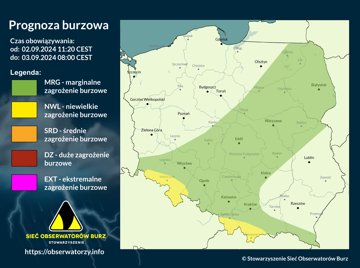 Prognoza burzowa na 2.09.2024 i noc z 2/3.09.2024 [AKTUALIZACJA]