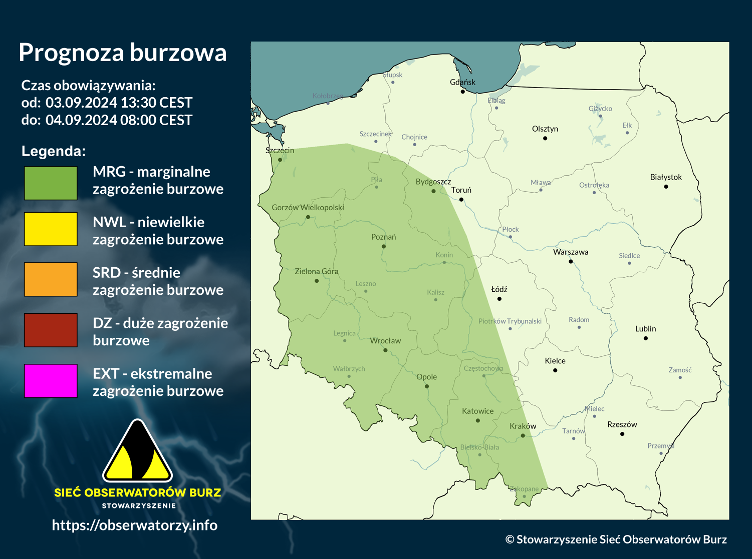 Prognoza burzowa na 3.09.2024 i noc z 3/4.09.2024 [AKTUALIZACJA]