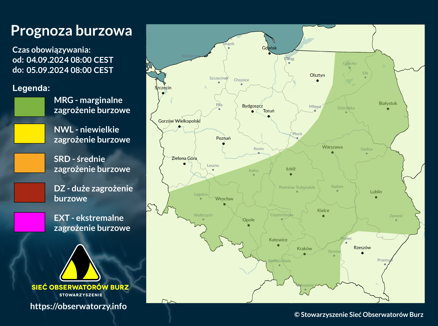 Prognoza burzowa na 4.09.2024 i noc z 4/5.09.2024