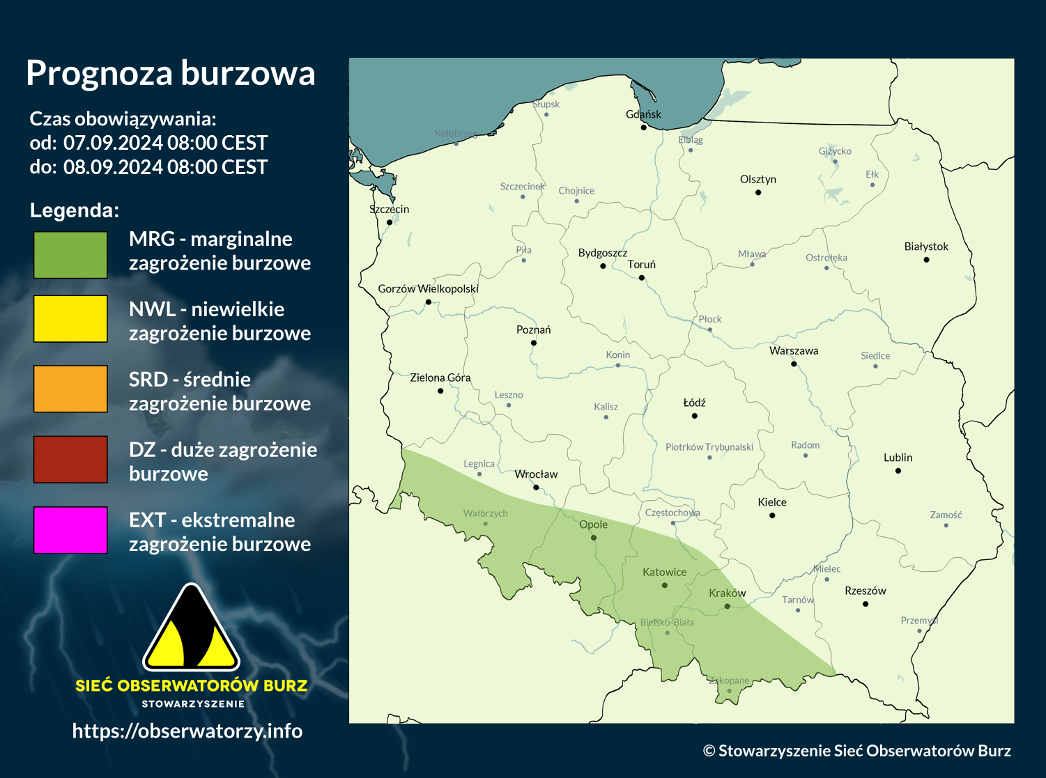 Prognoza burzowa na 7.09.2024 i noc z 7/8.09.2024