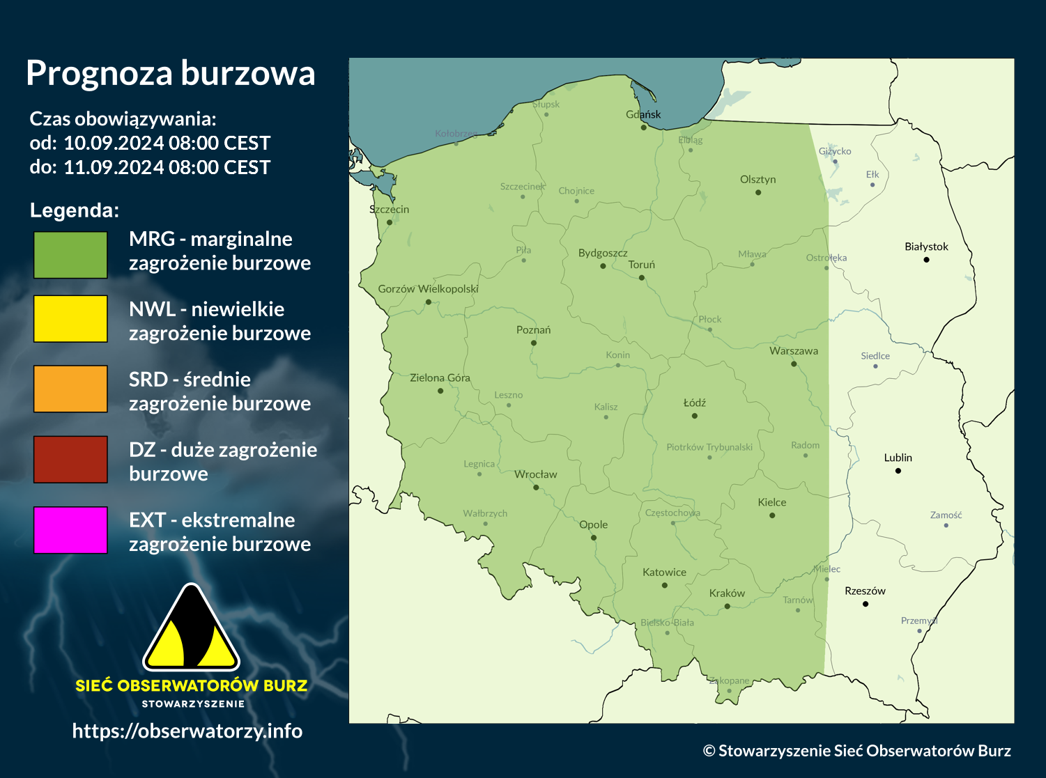 Prognoza burzowa na 10.09.2024 i noc z 10/11.09.2024