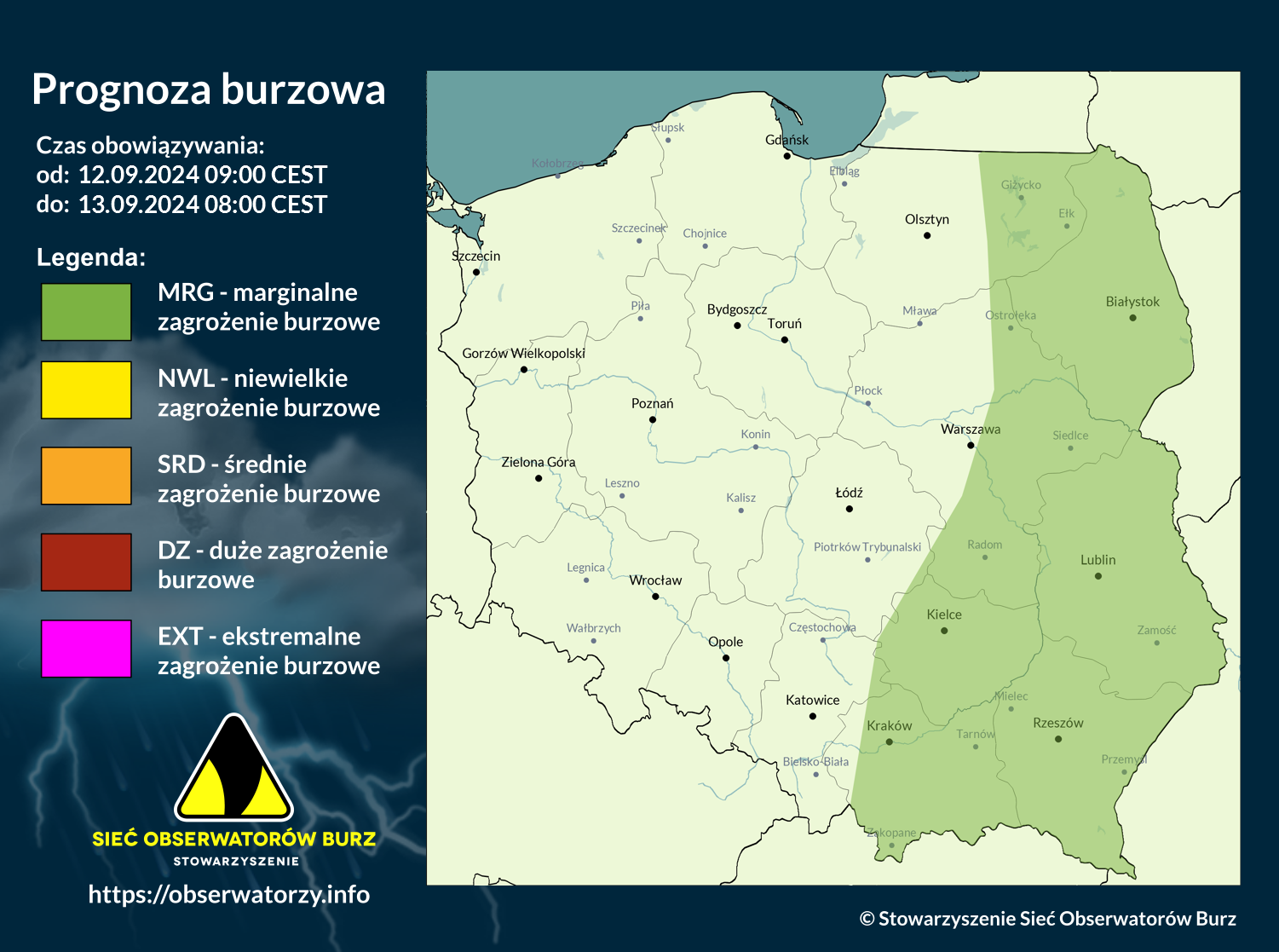 Prognoza burzowa na 12.09.2024 i noc z 12/13.09.2024 [AKTUALIZACJA] 