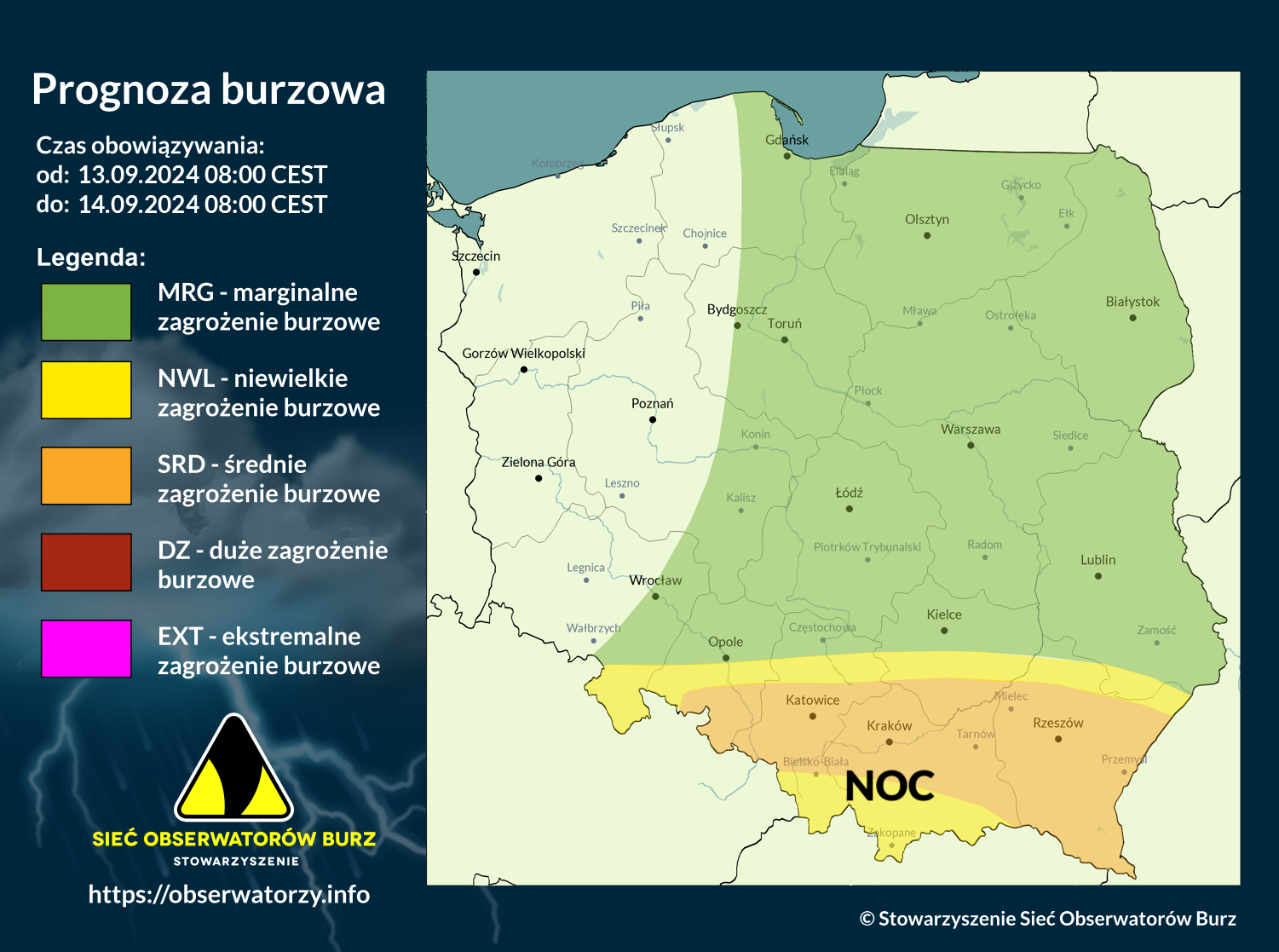 Prognoza burzowa na 13.09.2024 i noc z 13/14.09.2024