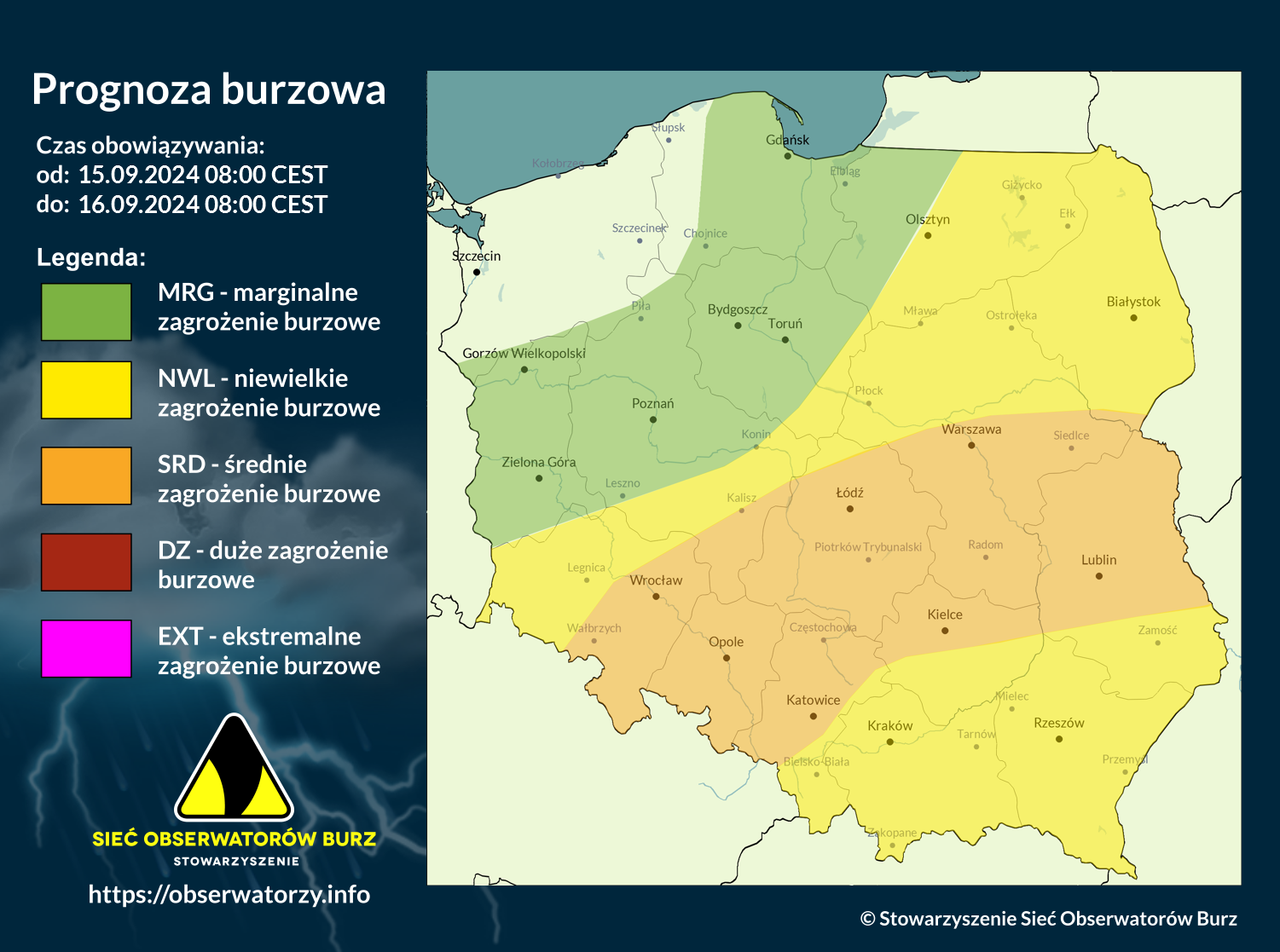 Prognoza burzowa na 15.09.2024 i noc z 15/16.09.2024