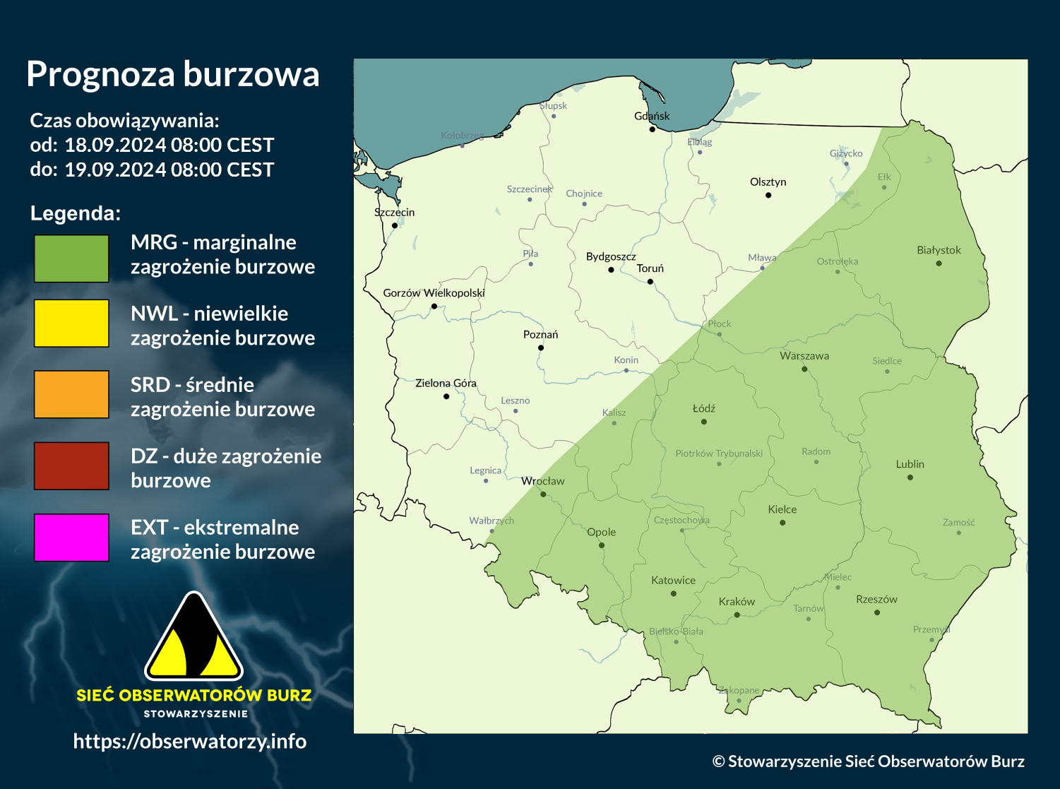 Prognoza burzowa na 18.09.2024 i noc z 18/19.09.2024