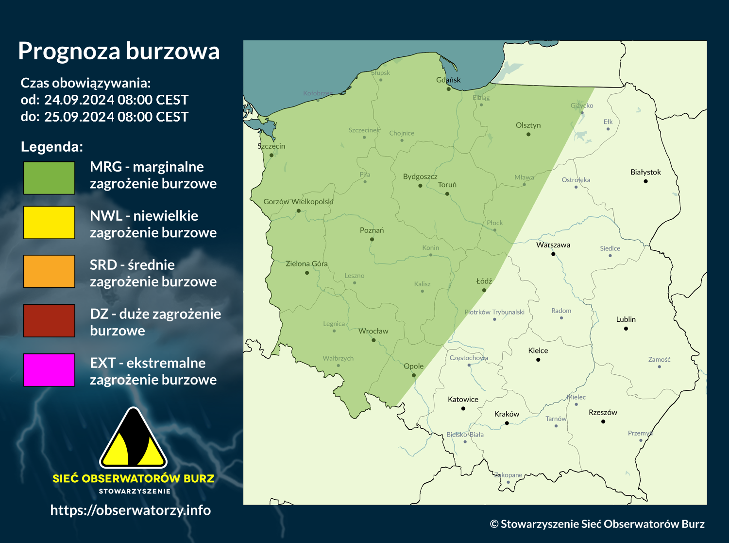 Prognoza burzowa na 24.09.2024 i noc z 24/25.09.2024