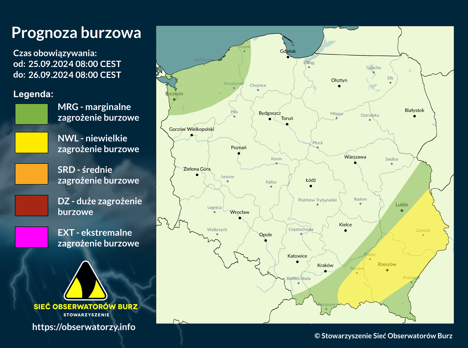 Prognoza burzowa na 25.09.2024 i noc z 25/26.09.2024