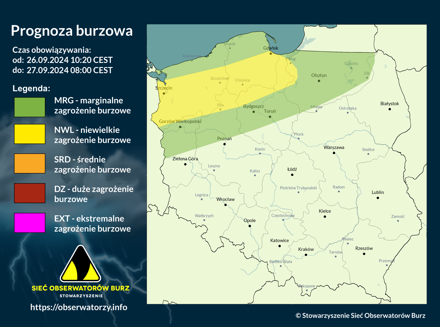 Prognoza burzowa na 26.09.2024 i noc z 26/27.09.2024