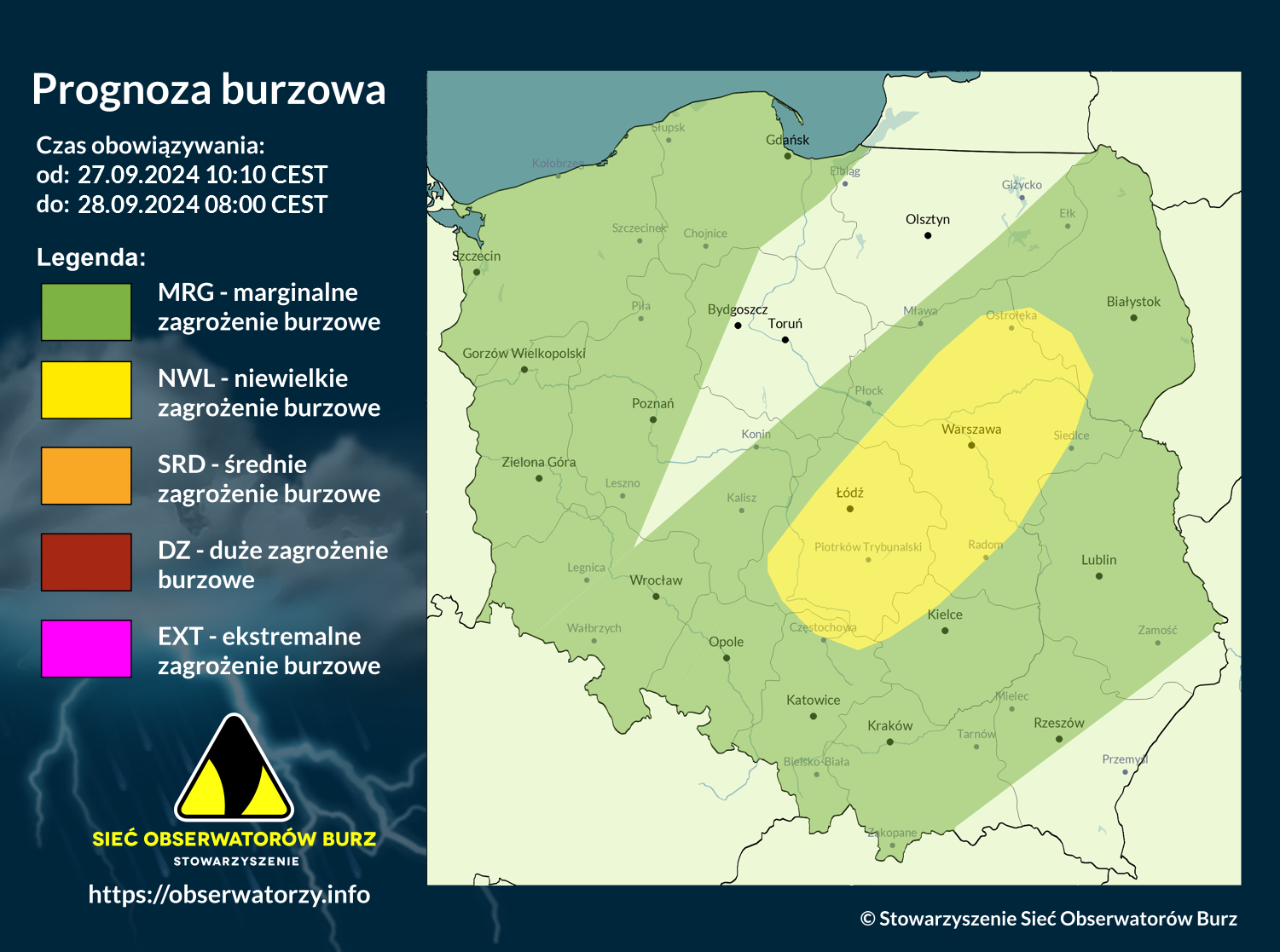 Prognoza burzowa na 27.09.2024 i noc z 27/28.09.2024 [AKTUALIZACJA]