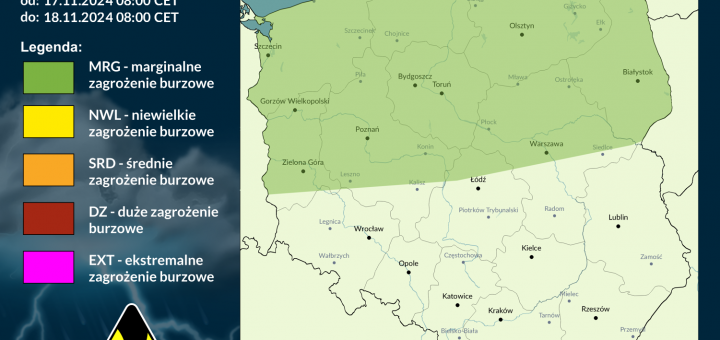 Prognoza burzowa na 17.11.2024 i noc z 17/18.11.2024