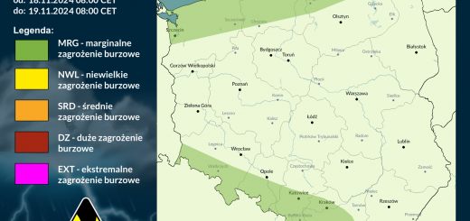 Prognoza burzowa i ostrzeżenie przed silnym wiatrem na 18.11.2024 i noc z 18/19.11.2024