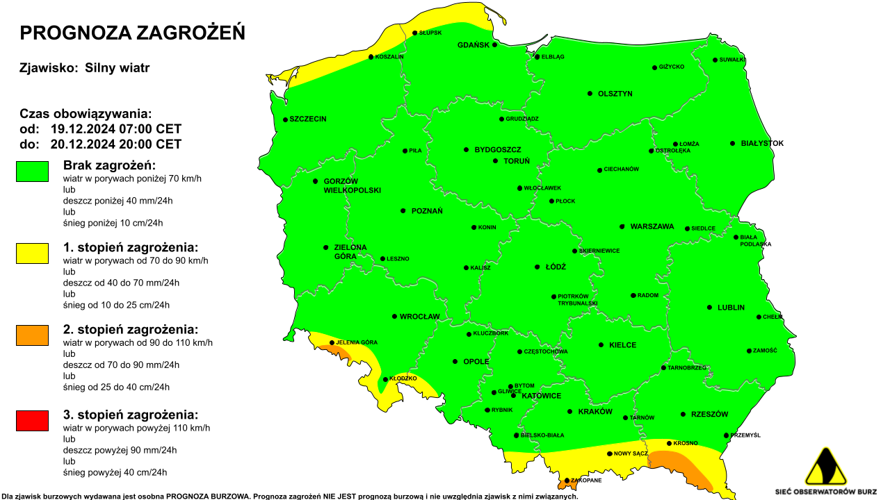 Ostrzeżenie przed silnym wiatrem na 19 i 20.19.2024