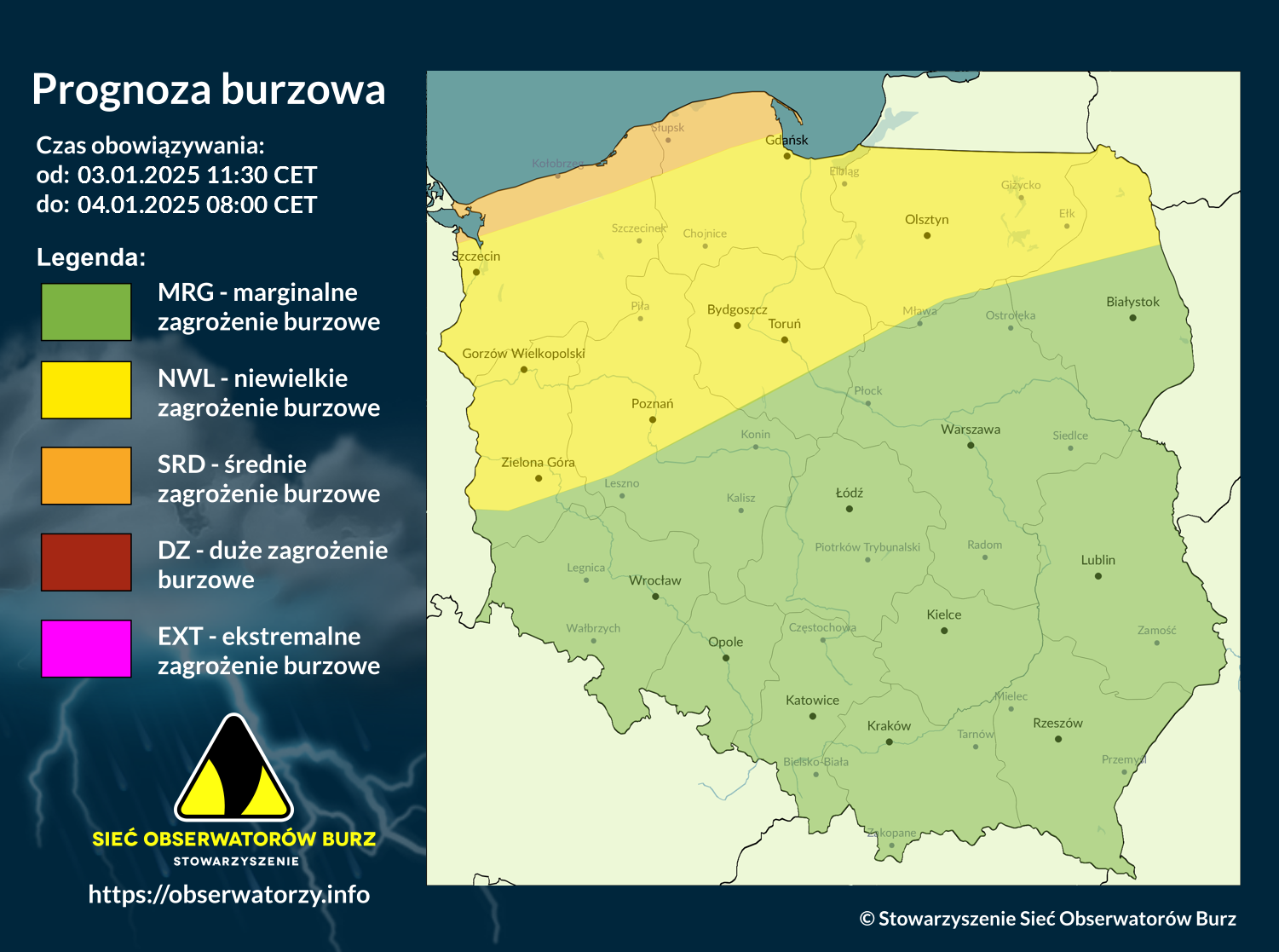 Prognoza burzowa na 3.01.2025 i noc z 3/4.01.2025 [AKTUALIZACJA]