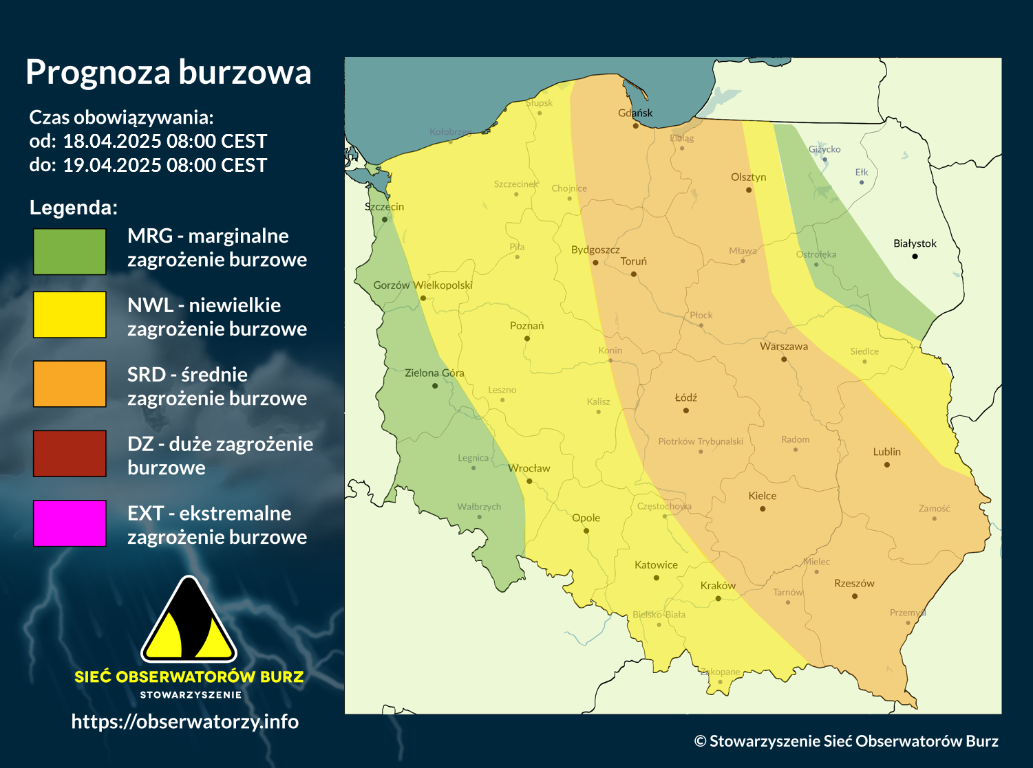 Prognoza burzowa na 18.04.2025 i noc z 18/19.04.2025 [AKTUALIZACJA]