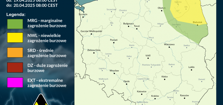Prognoza burzowa na 19.04.2025 i noc z 19/20.04.2025