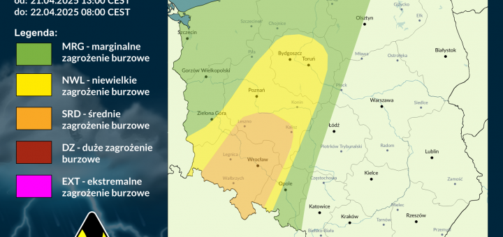Prognoza burzowa na 21.04.2025 i noc z 21/22.04.2025 [AKTUALIZACJA]