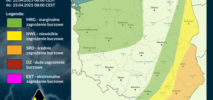 Prognoza burzowa na 22.04.2025 i noc z 22/23.04.2025