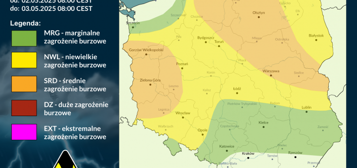 Prognoza burzowa na 2.05.2025 i noc z 2/3.05.2025