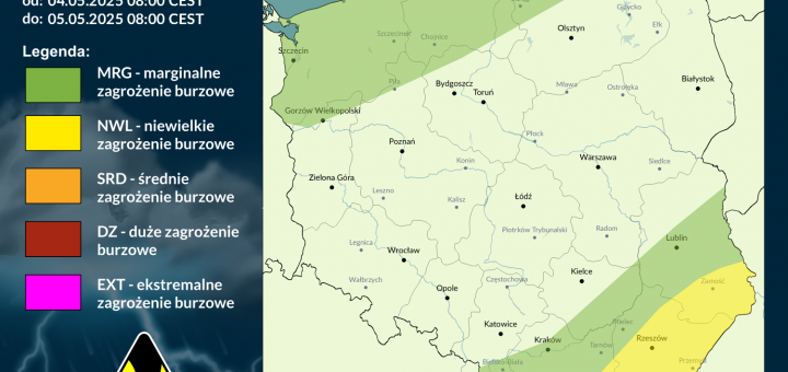 Prognoza burzowa na 4.05.2025 i noc z 4/5.05.2025