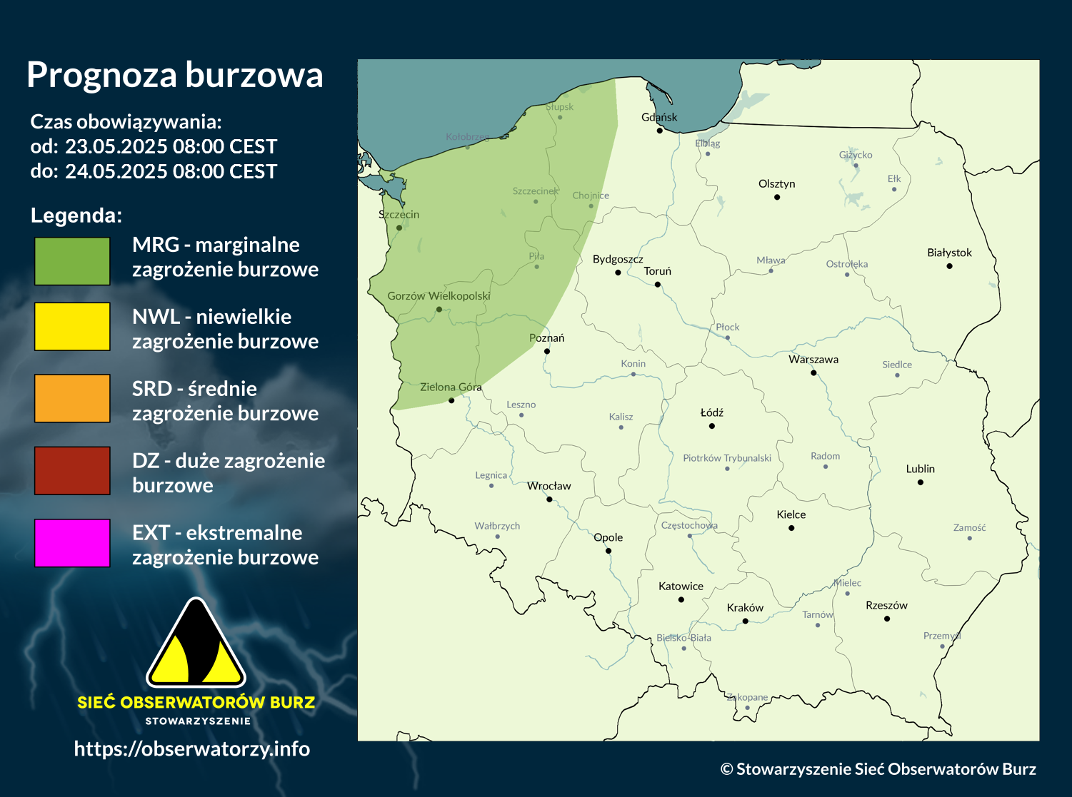 Prognoza burzowa na 23.05.2025 i noc z 23/24.05.2025