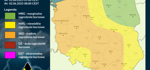 Prognoza burzowa na 1.06.2025 i noc z 1/2.06.2025