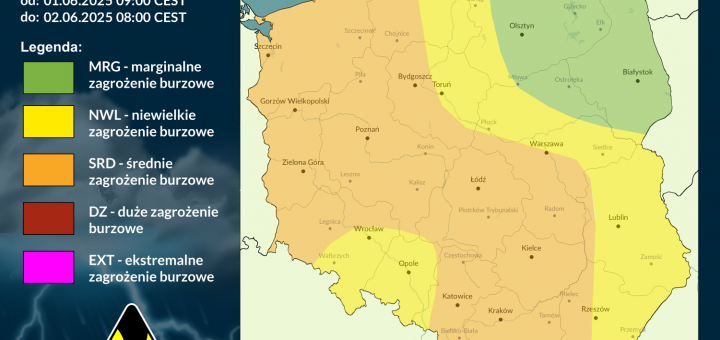 Prognoza burzowa na 1.06.2025 i noc z 1/2.06.2025