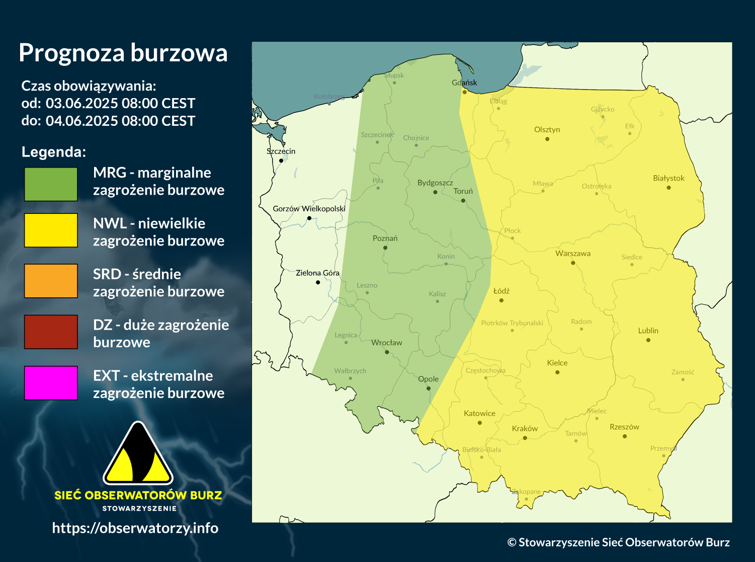 Prognoza burzowa na 3.06.2025 i noc z 3/4.06.2025 [AKTUALIZACJA]