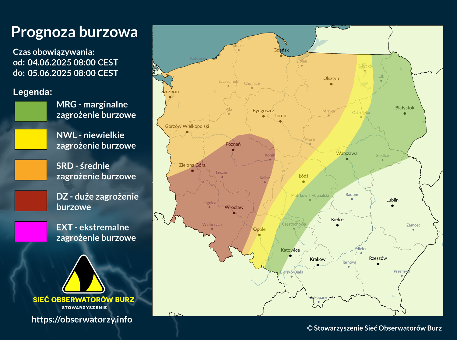 Prognoza burzowa na 4.06.2025 i noc z 4/5.06.2025 [AKTUALIZACJA]