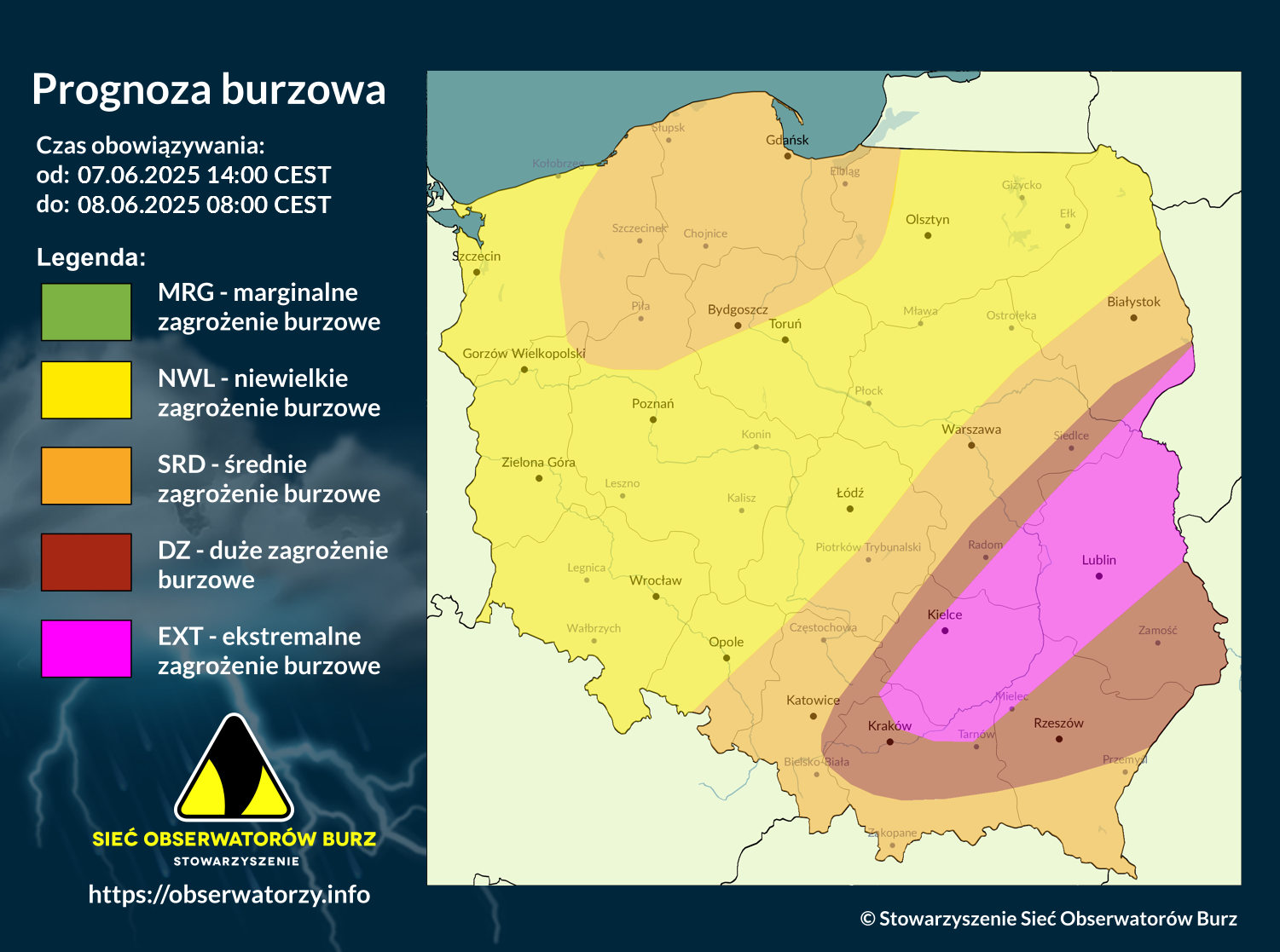 Prognoza burzowa na 7.06.2025 i noc z 7/8.06.2025 [AKTUALIZACJA]