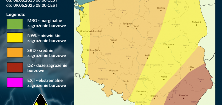 Prognoza burzowa na 8.06.2025 i noc z 8/9.06.2025