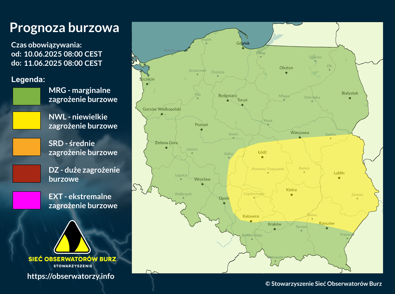 Prognoza burzowa na 10.06.2025 i noc z 10/11.06.2025