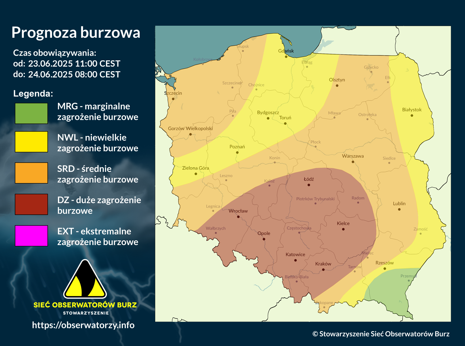 Prognoza burzowa na 23.06.2025 i noc z 23/24.06.2025 [AKTUALIZACJA]
