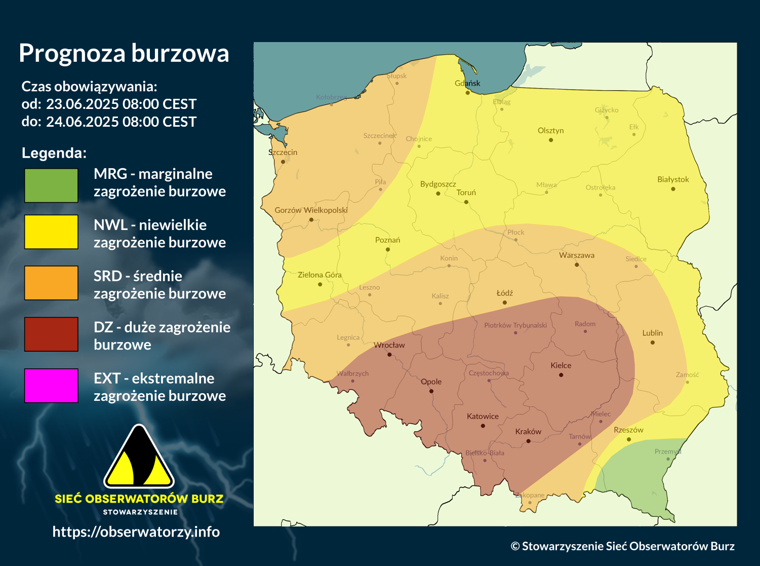 Prognoza burzowa na 23.06.2025 i noc z 23/24.06.2025