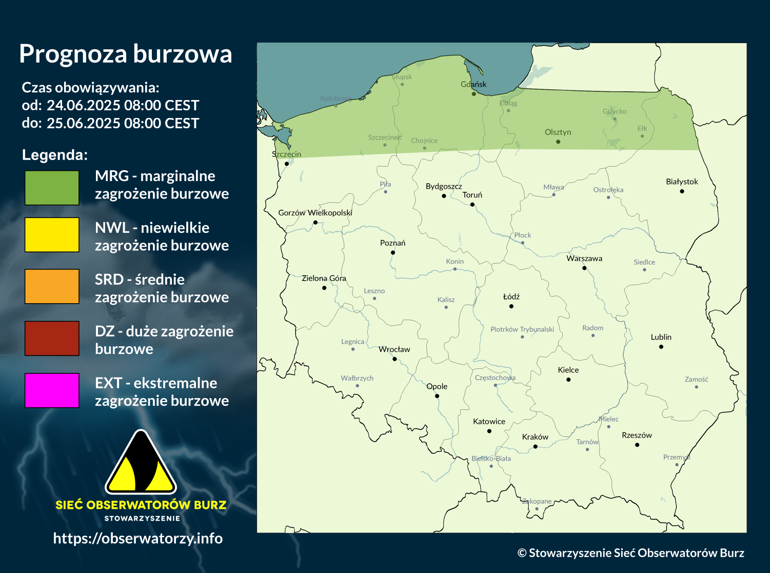 Prognoza burzowa na 24.06.2025 i noc z 24/25.06.2025