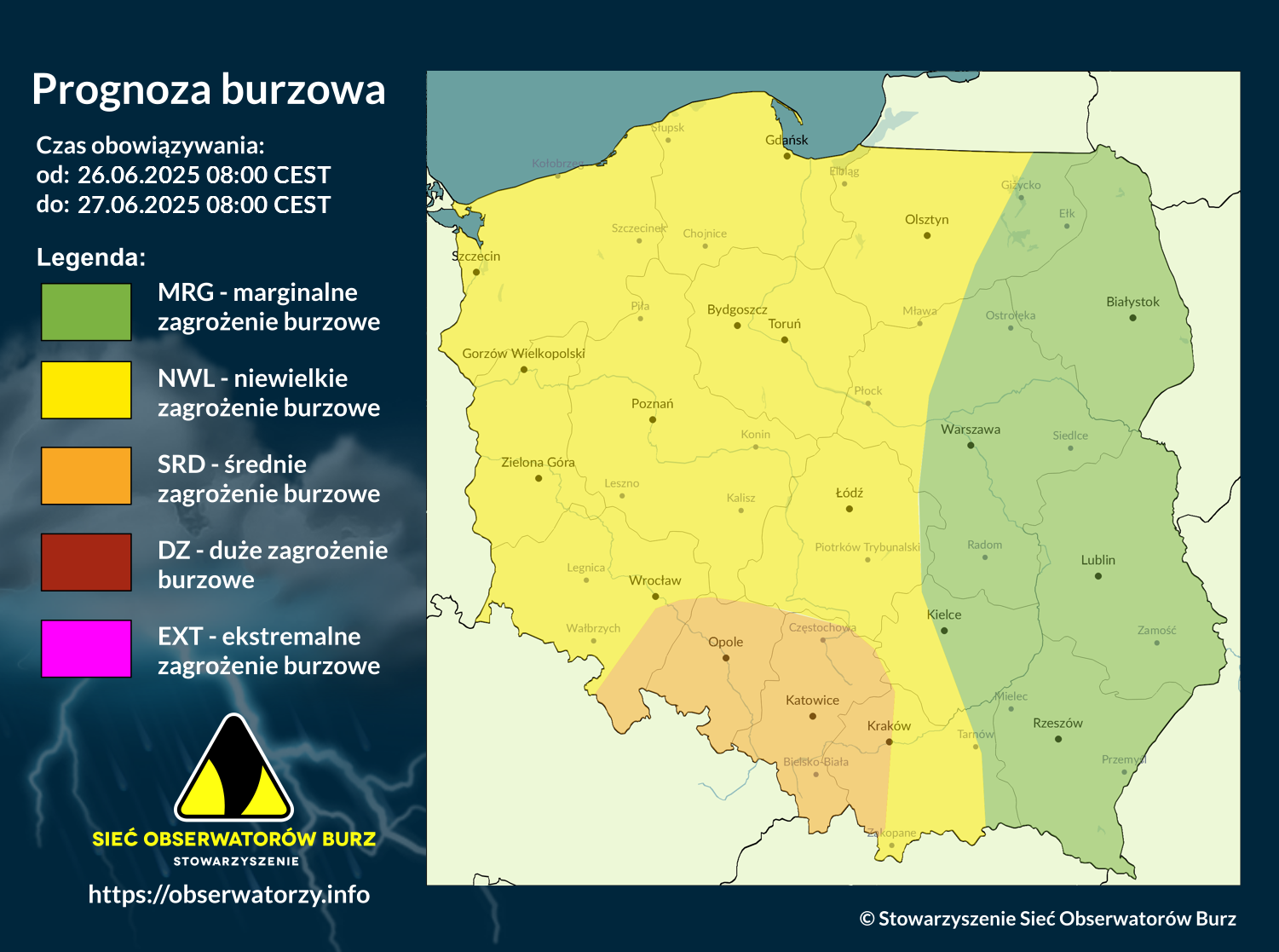 Prognoza burzowa na 26.06.2025 i noc z 26/27.06.2025