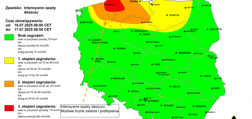 Ostrzeżenie pogodowe przed intensywnymi opadami deszczu na 16.07.2025 i noc z 16/17.07.2025