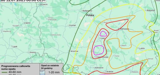 Ostrzeżenie pogodowe przed silnymi opadami deszczu na 8.07.2025 i noc z 8/9.07.2025