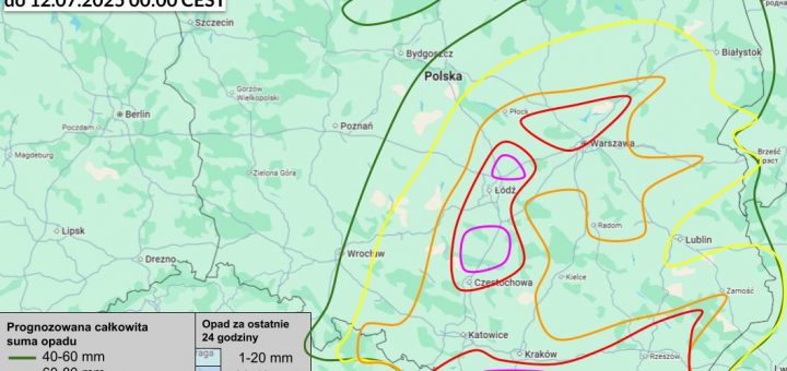 Ostrzeżenie pogodowe przed silnymi opadami deszczu na 8.07.2025 i noc z 8/9.07.2025
