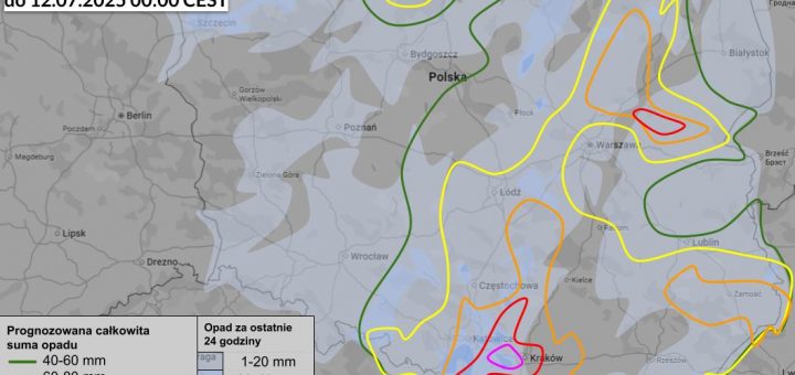 Ostrzeżenie przed silnymi opadami deszczu od 9.07.2025 do 12.07.2025