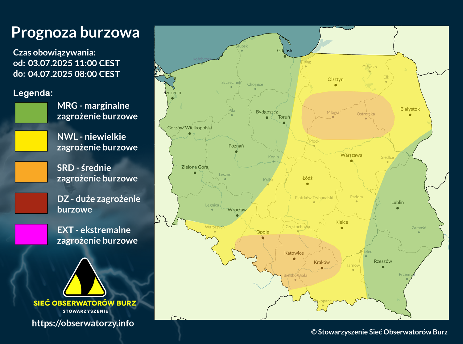 Prognoza burzowa na 3.07.2025 i noc z 3/4.07.2025 [AKTUALIZACJA]
