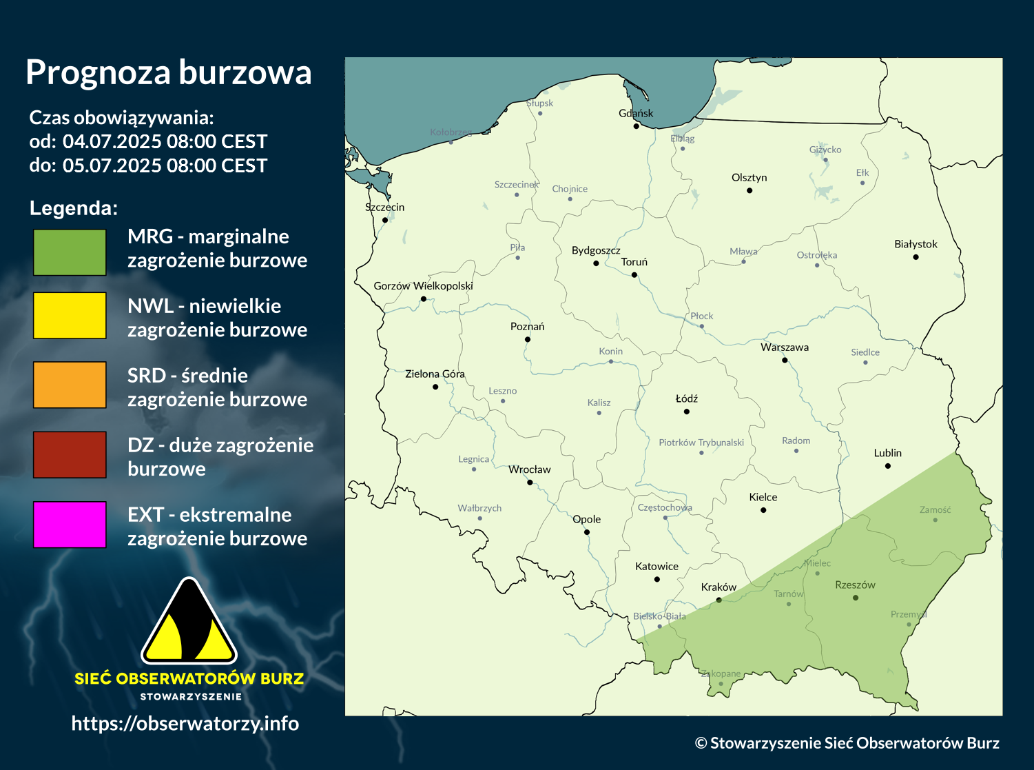 Prognoza burzowa na 3.07.2025 i noc z 3/4.07.2025